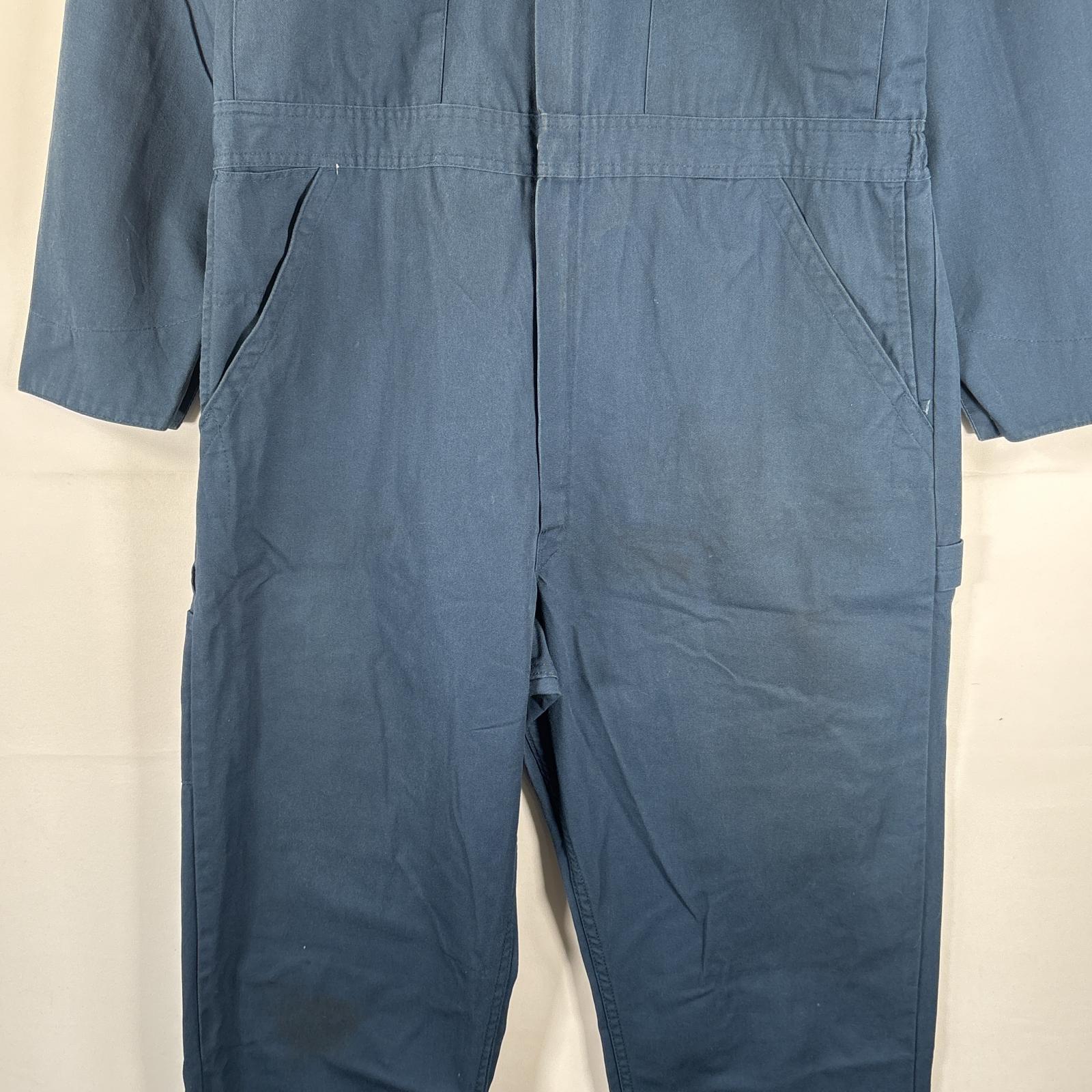 古着 長袖つなぎ オールインワン ワーク 作業着 大きいサイズ サイドポケット ワッペン ダブルファスナー ネイビー メンズ 古着 長袖つなぎ オールインワン ワーク 作業着 大きいサイズ サイドポケット ワッペン ダブルファスナー ネイビー メンズ