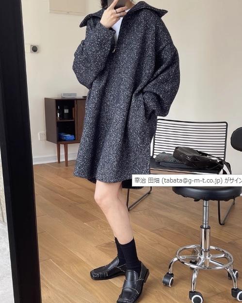 ワンピース 長袖 ニット ミックス ショート ハーフジップ ビッグカラー オーバーシルエット シンプル カジュアル ジップアップ TKOR0060 ワンピース 長袖 ニット ミックス ショート ハーフジップ ビッグカラー オーバーシルエット シンプル カジュアル ジップアップ TKOR0060