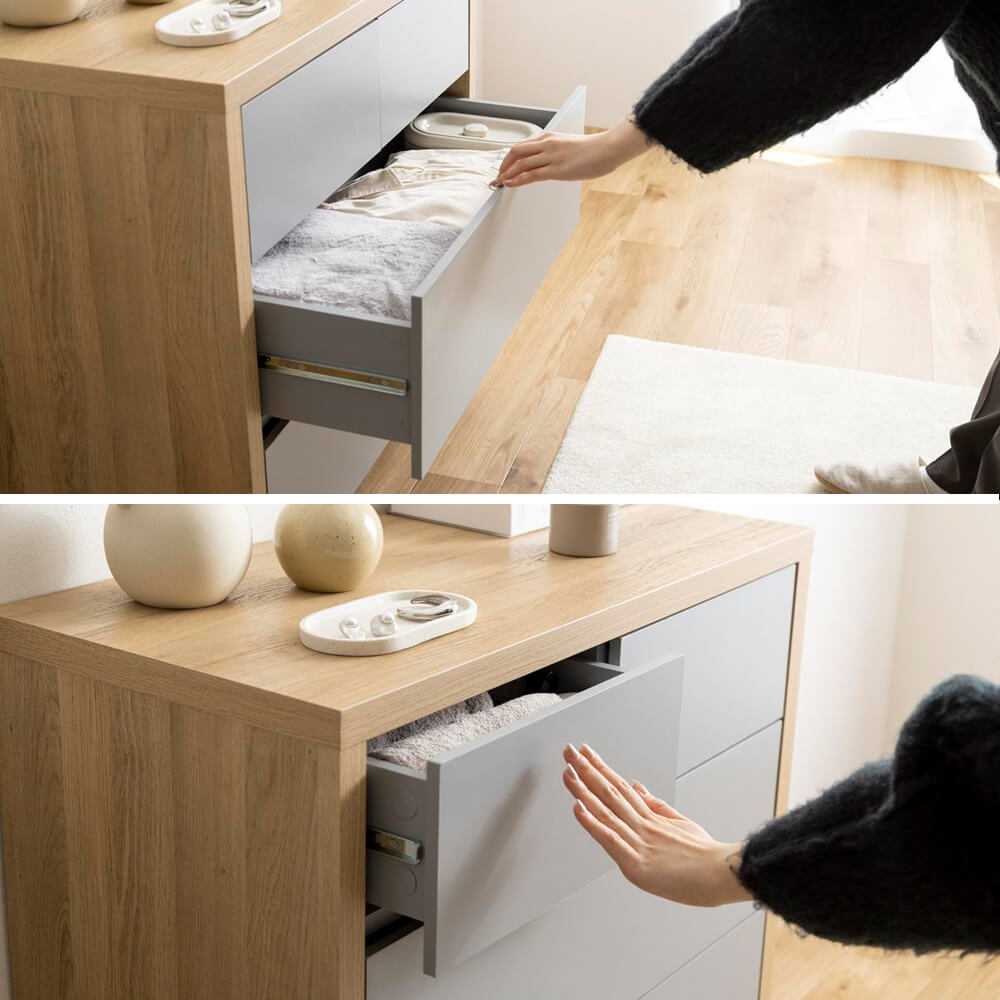 バイカラーチェスト　箪笥　チェスト　収納家具　タンス　ラック　３段　多段　引き出し　大小　薄型　ロータイプ　洋服　衣装　衣類