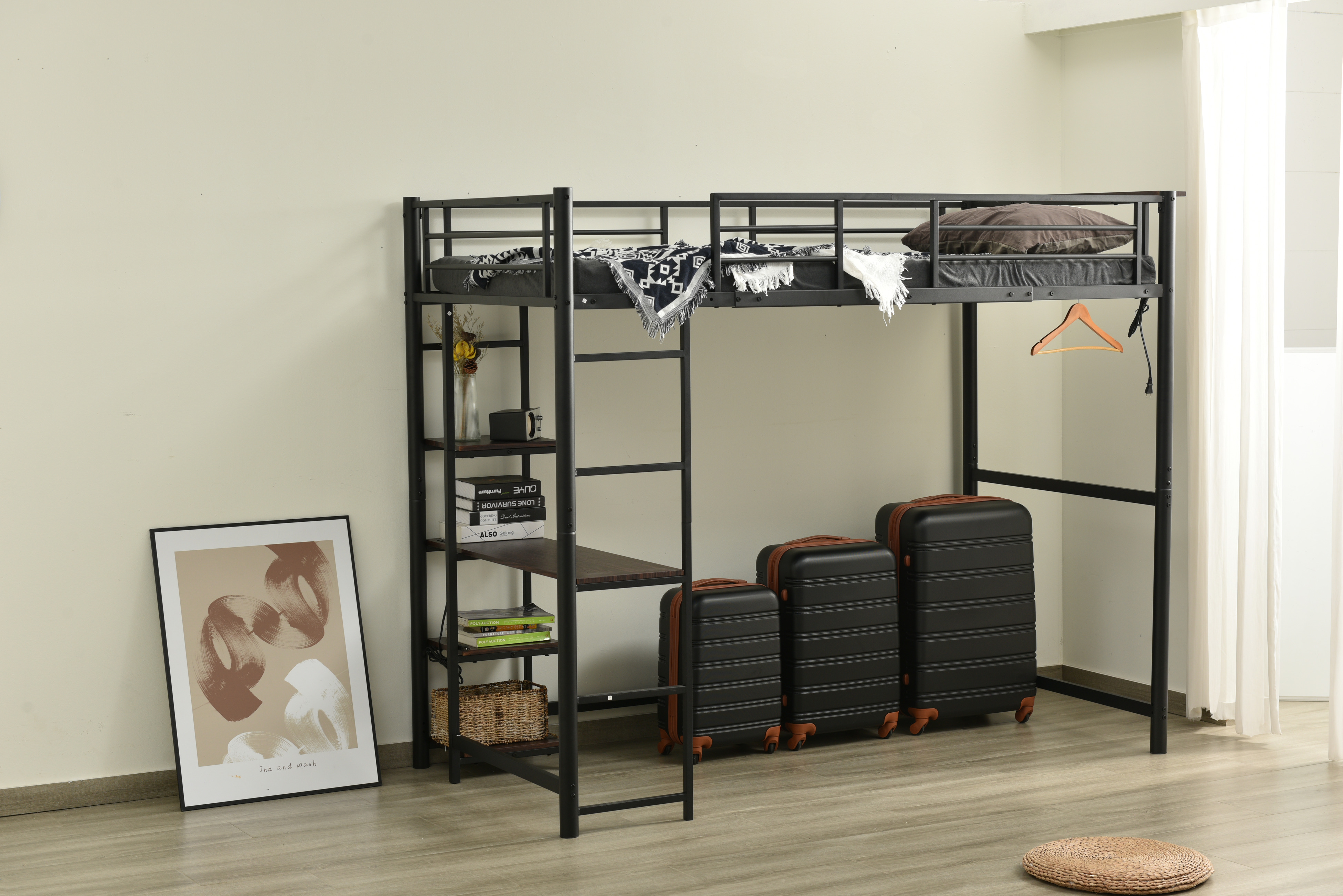 ブラック】システムベット ロフトベッド シングル コンセント付き 収納