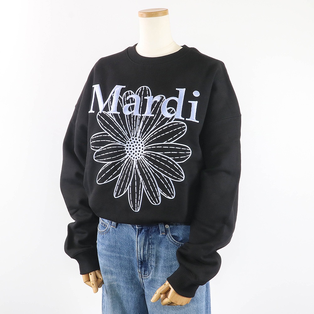 SWEATSHIRT FLOWERMARDI NEEDLEWORK BLACK SKY 長袖 レディース 韓国 ファッション アパレル 刺繍 ロゴ