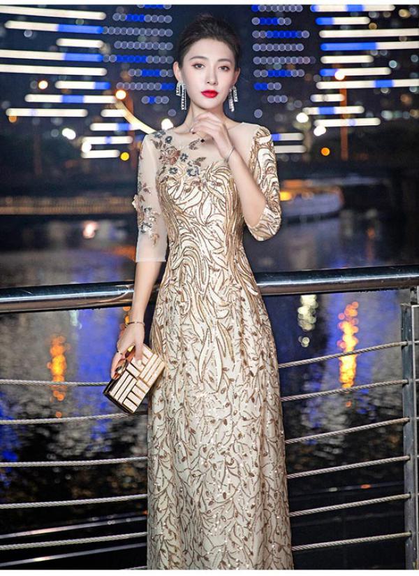 イブニングドレス ロングドレス カラオケドレス シャンパン ワイン