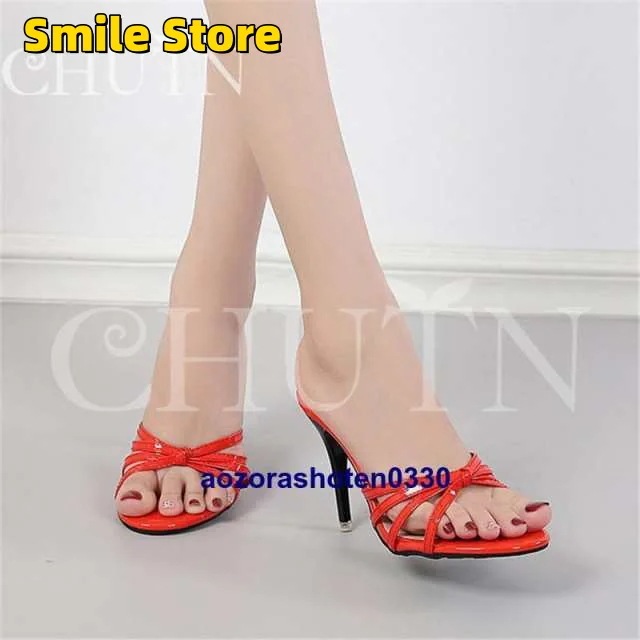 ハイヒールミュールパンプス春 美脚 ミュールエナメル 2226.5cm ビーチサンダル 夏ミュールサンダルクリアミュール 30代40代通勤 オープントゥ ピンヒール