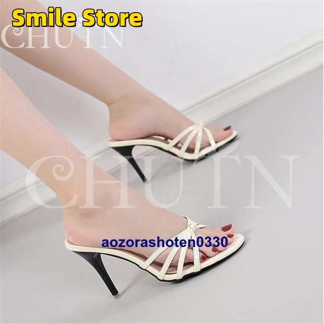 ハイヒールミュールパンプス春 美脚 ミュールエナメル 2226.5cm ビーチサンダル 夏ミュールサンダルクリアミュール 30代40代通勤 オープントゥ ピンヒール