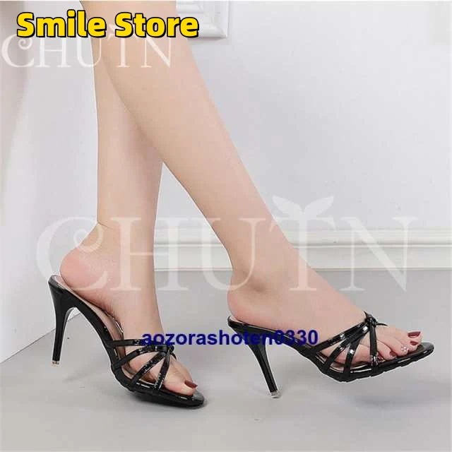 ハイヒールミュールパンプス春 美脚 ミュールエナメル 2226.5cm ビーチサンダル 夏ミュールサンダルクリアミュール 30代40代通勤 オープントゥ ピンヒール