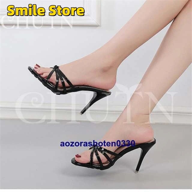 ハイヒールミュールパンプス春 美脚 ミュールエナメル 2226.5cm ビーチサンダル 夏ミュールサンダルクリアミュール 30代40代通勤 オープントゥ ピンヒール