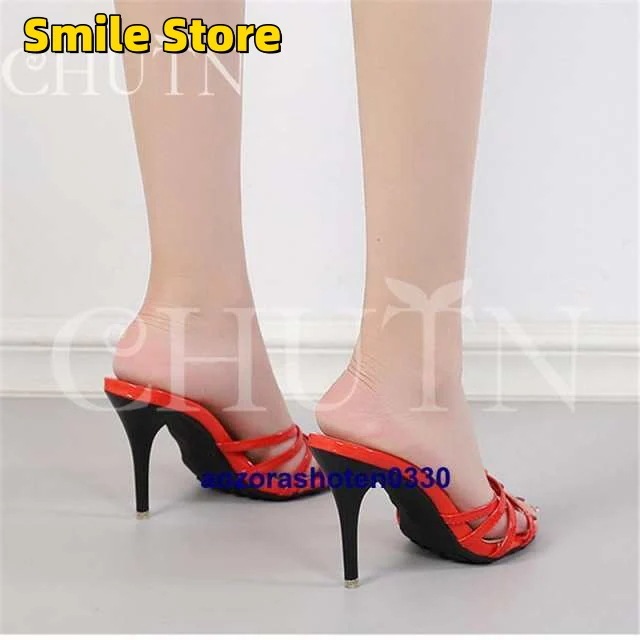 ハイヒールミュールパンプス春 美脚 ミュールエナメル 2226.5cm ビーチサンダル 夏ミュールサンダルクリアミュール 30代40代通勤 オープントゥ ピンヒール