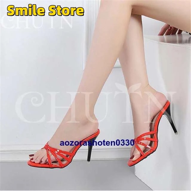 ハイヒールミュールパンプス春 美脚 ミュールエナメル 2226.5cm ビーチサンダル 夏ミュールサンダルクリアミュール 30代40代通勤 オープントゥ ピンヒール