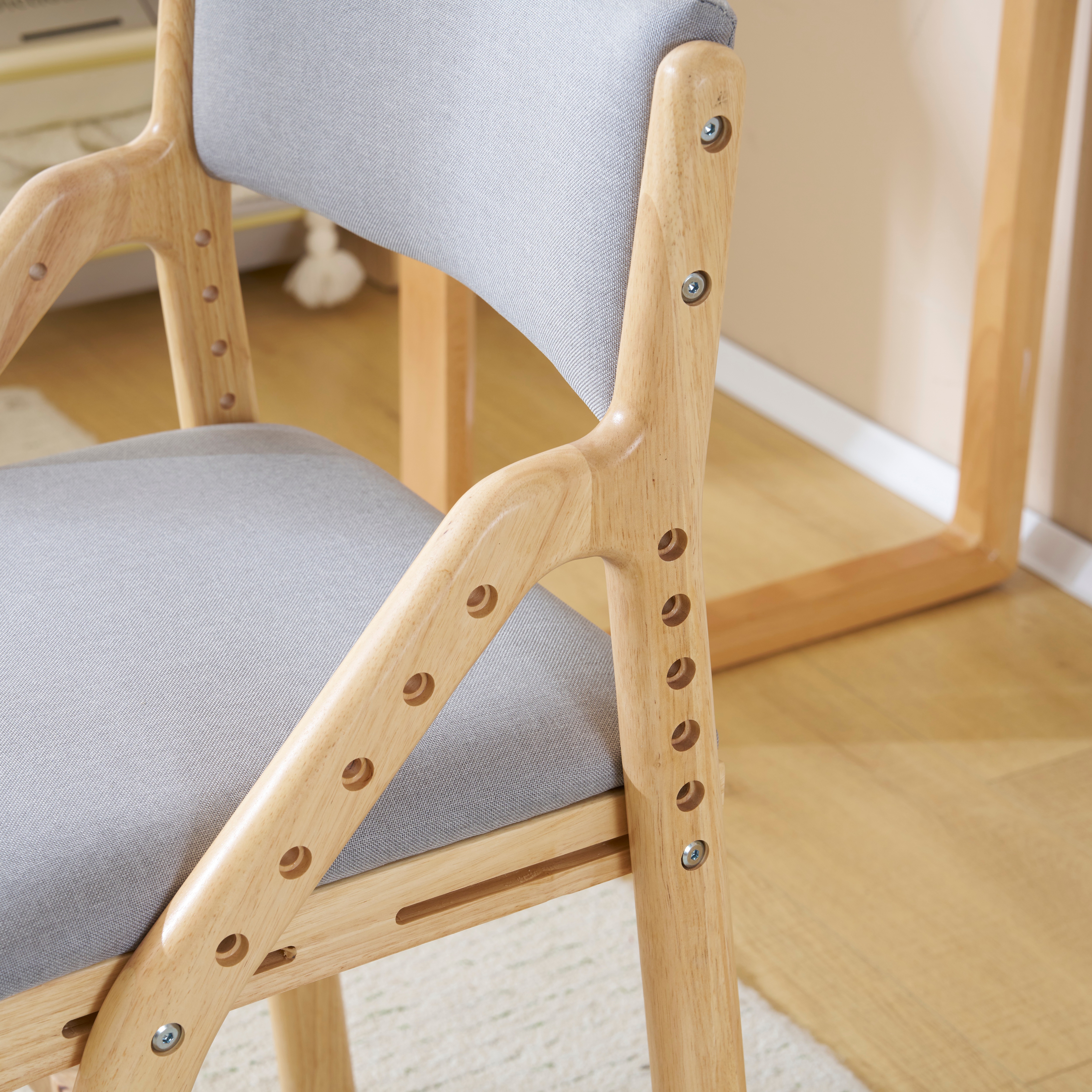 【2個】 グレー 学習チェア 学習椅子 木製 姿勢 子供 キッズチェア ハイチェア ダイニングチェア 椅子 高さ調整 シンプル コンパクト 組立て 板座 足置きGG2734 Grey Solid WG