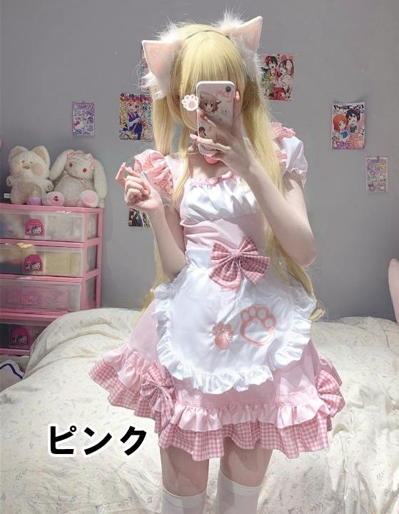 ワンピース レディース 2色 8点セット チョーカー ニーハイソックス ミニ メイド服 エプロン ギンガムチェック リボン フリル 猫 キャット リボン 脚長 細見え スリム シースルー パーティード ワンピース レディース 2色 8点セット チョーカー ニーハイソックス ミニ メイド服 エプロン ギンガムチェック リボン フリル 猫 キャット リボン 脚長 細見え スリム シースルー パーティード