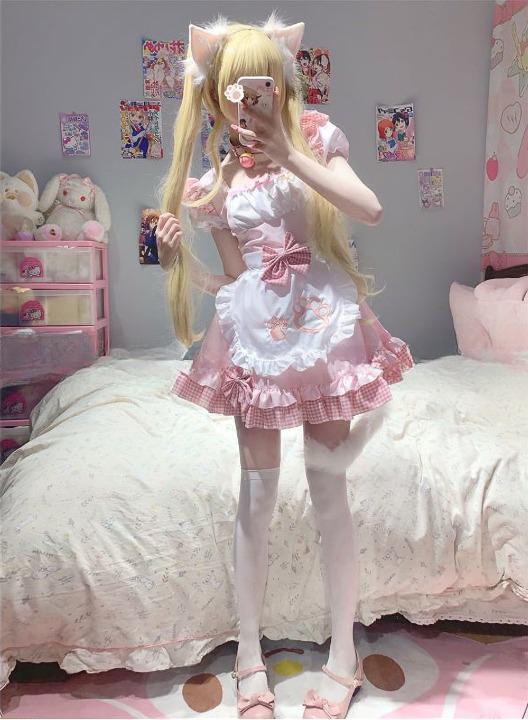 ワンピース レディース 2色 8点セット チョーカー ニーハイソックス ミニ メイド服 エプロン ギンガムチェック リボン フリル 猫 キャット リボン 脚長 細見え スリム シースルー パーティード ワンピース レディース 2色 8点セット チョーカー ニーハイソックス ミニ メイド服 エプロン ギンガムチェック リボン フリル 猫 キャット リボン 脚長 細見え スリム シースルー パーティード