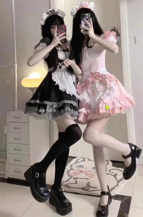 ワンピース レディース 2色 8点セット チョーカー ニーハイソックス ミニ メイド服 エプロン ギンガムチェック リボン フリル 猫 キャット リボン 脚長 細見え スリム シースルー パーティード ワンピース レディース 2色 8点セット チョーカー ニーハイソックス ミニ メイド服 エプロン ギンガムチェック リボン フリル 猫 キャット リボン 脚長 細見え スリム シースルー パーティード