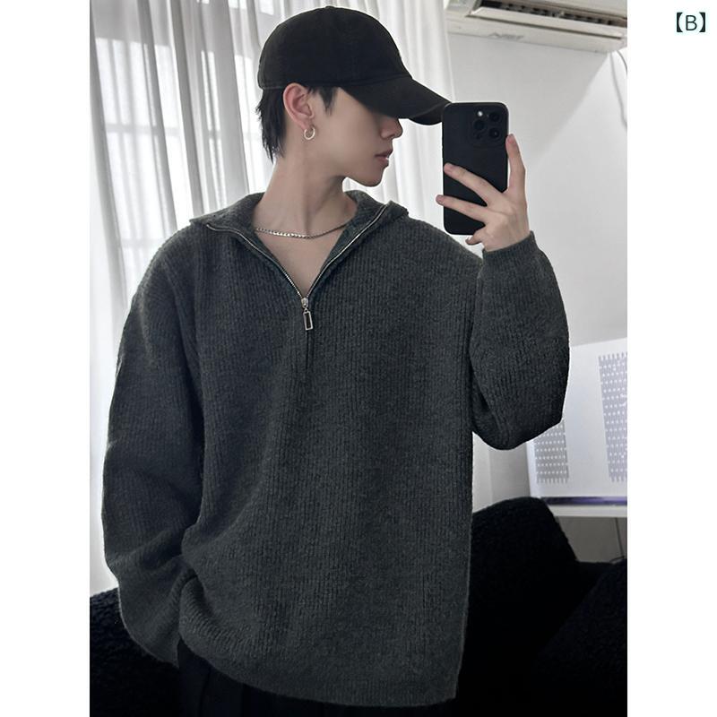 セーター メンズ ニット トップス 秋冬 ハーフジップ フード ファッション カジュアル カーキ グレー ブラック 韓国 セーター メンズ ニット トップス 秋冬 ハーフジップ フード ファッション カジュアル カーキ グレー ブラック 韓国