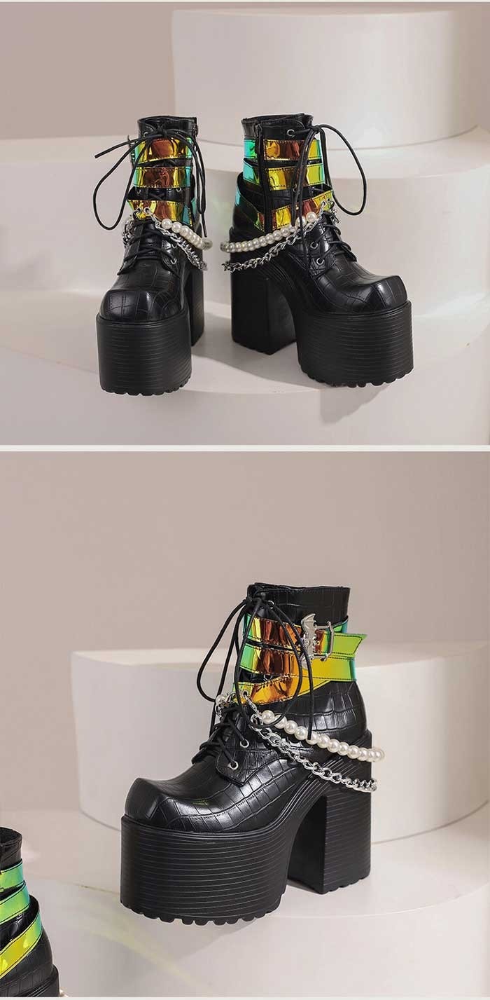 人気新作 厚底ブーツ レディース 大きいサイズ ショートブーツ 厚底 ハイヒール 編上げタイプ ベルト付き かっこいい ロックスタイル リベット ブーティー ベルト メタルロック 脚長効果 美足 PU 人気新作 厚底ブーツ レディース 大きいサイズ ショートブーツ 厚底 ハイヒール 編上げタイプ ベルト付き かっこいい ロックスタイル リベット ブーティー ベルト メタルロック 脚長効果 美足 PU