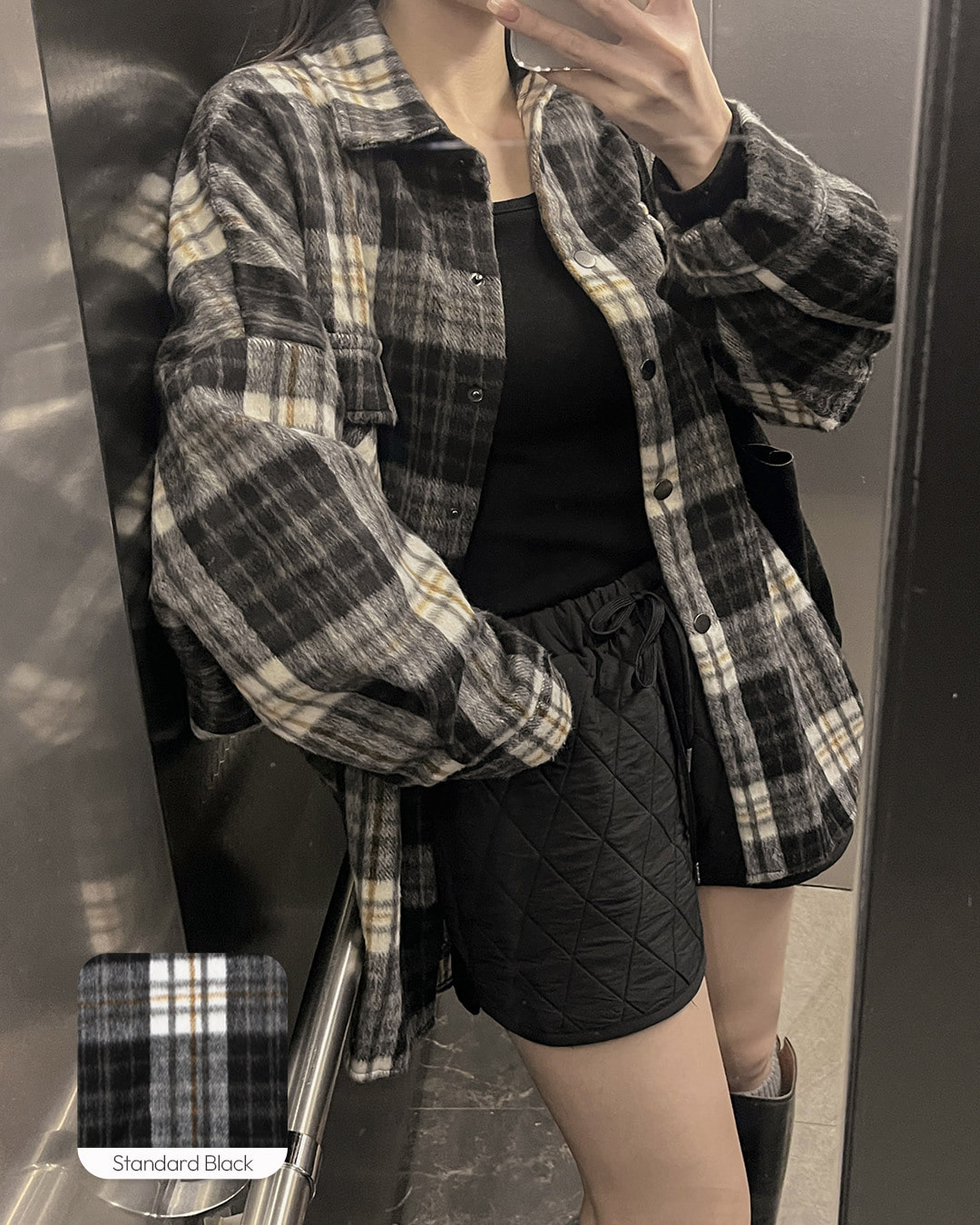 オーバーフィットチェック柄シャツ韓国ファッション レディース