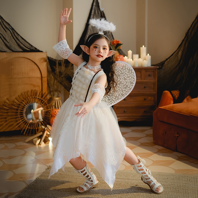 女の子のハロウィン衣装動物のパーティーエンジェルドレス花の妖精の羽エルフの子供服