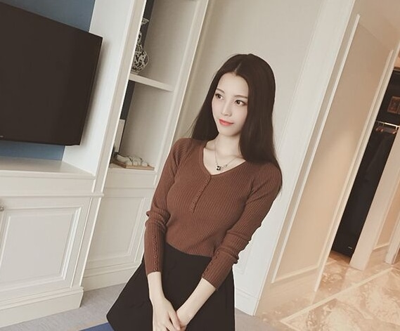 秋 セクシー スリム V ネック ボタン 秋 冬 タイト セーター ニット ボトリング シャツ 薄い セクション シック トップ 女性 トップス 袖あり 長袖 Vネック かわいい 大人可愛い