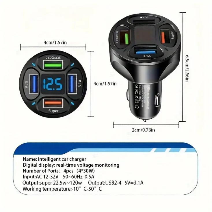 120 ワット車の充電器急速充電 4 Usb デジタルディスプレイ車の急速充電器 4-in-1 PD 携帯電話充電ヘッド 7AQC3.0 自動車電話アダプタカーアクセサリー