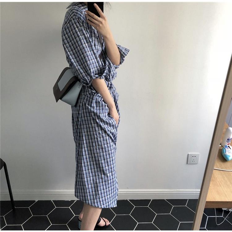 ワンピース レディース きれいめ チェック柄 春夏 五分袖 vネック ロング丈ワンピース 韓国風 通勤 OL 着痩せ ワンピース