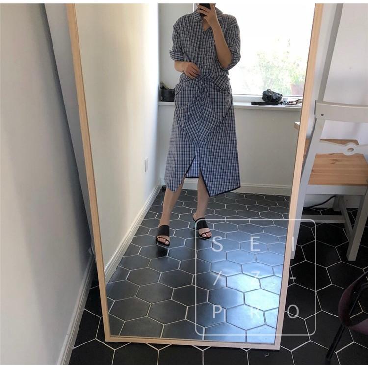 ワンピース レディース きれいめ チェック柄 春夏 五分袖 vネック ロング丈ワンピース 韓国風 通勤 OL 着痩せ ワンピース