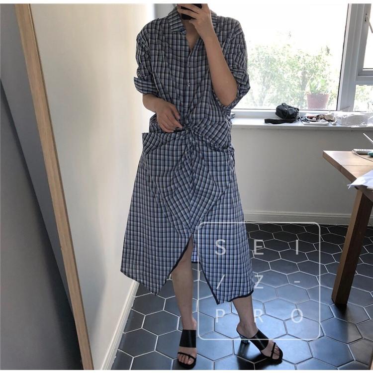 ワンピース レディース きれいめ チェック柄 春夏 五分袖 vネック ロング丈ワンピース 韓国風 通勤 OL 着痩せ ワンピース