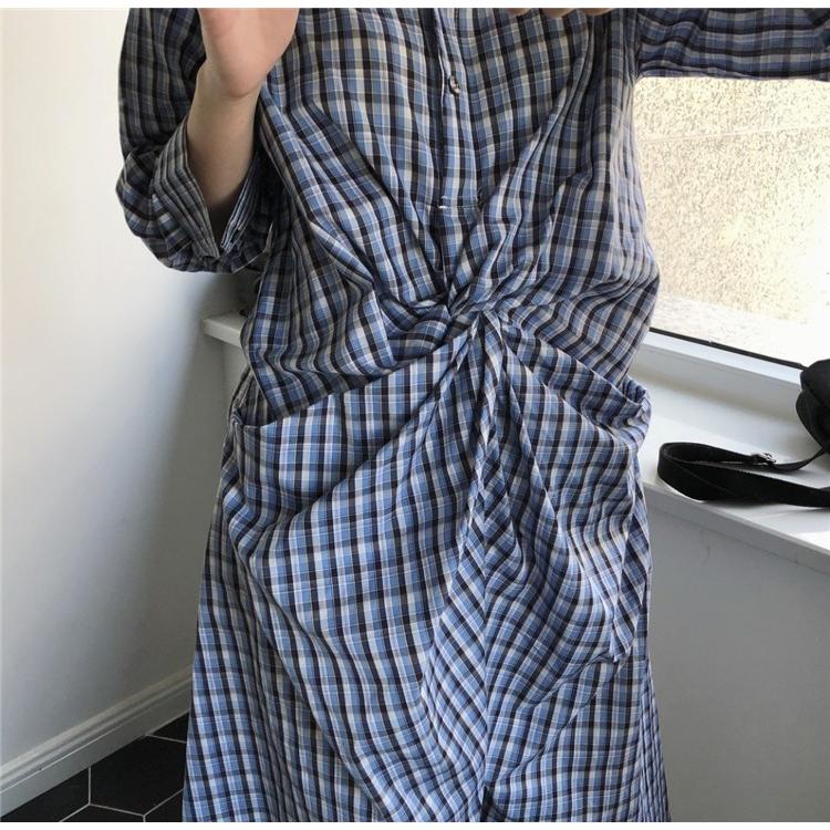 ワンピース レディース きれいめ チェック柄 春夏 五分袖 vネック ロング丈ワンピース 韓国風 通勤 OL 着痩せ ワンピース