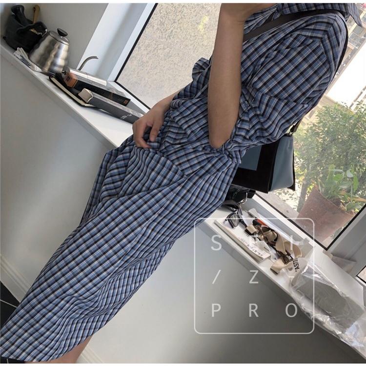 ワンピース レディース きれいめ チェック柄 春夏 五分袖 vネック ロング丈ワンピース 韓国風 通勤 OL 着痩せ ワンピース