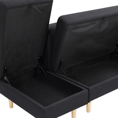 ソファ 2人掛け 収納付き オットマン付き ファブリック 肘掛け 木脚