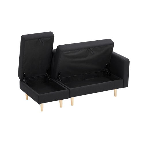 ソファ 2人掛け 収納付き オットマン付き ファブリック 肘掛け 木脚