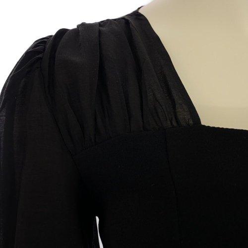 キャバドレス ナイトドレス ミディアムドレス ワンピース 長袖 スクエアネック パール風ボタン 透け感 レディース グラシア キャバドレス ナイトドレス ミディアムドレス ワンピース 長袖 スクエアネック パール風ボタン 透け感 レディース グラシア