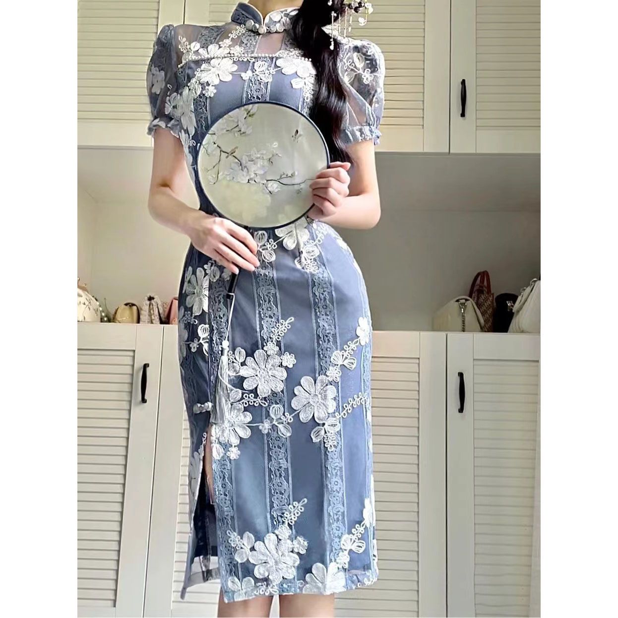 レトロチャイナドレス改良版レースドレスレディース夏服2025ハイエンド若い女の子