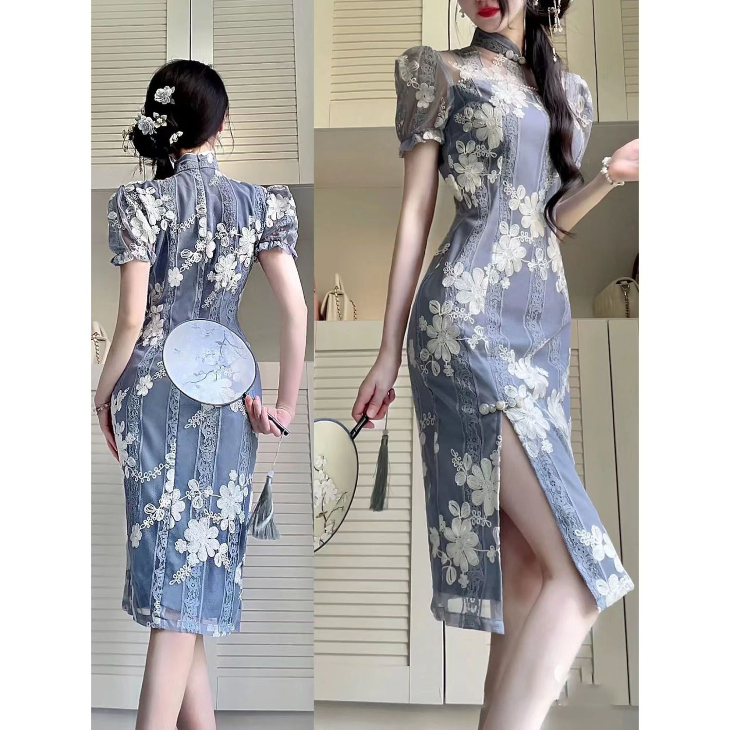 レトロチャイナドレス改良版レースドレスレディース夏服2025ハイエンド若い女の子