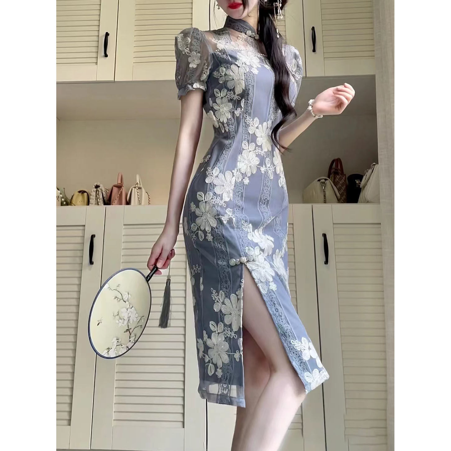 レトロチャイナドレス改良版レースドレスレディース夏服2025ハイエンド若い女の子