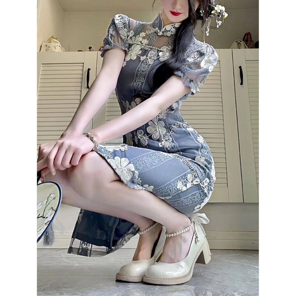 レトロチャイナドレス改良版レースドレスレディース夏服2025ハイエンド若い女の子