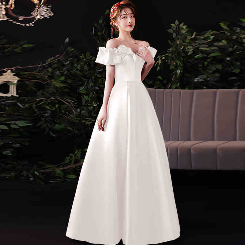 カラードレス ウェディングドレス ウエディングドレス イブニングドレス Aラインドレス 赤 ワインレッド オフショルダー 編み上げ 発表会 演奏会 結婚式 二次会パーティードレス ロングドレス カクテ