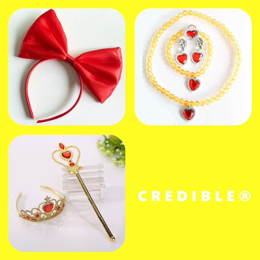 [即纳]新作先行発売白雪姫 ドレス 子供 コスプレ 衣装 豪華９点 セット ( ドレス マント カチューシャ ティアラ ステッキ ネックレス イヤリング 指輪 など) 100 110 120 130