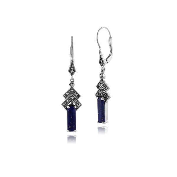 Gemondo 925スターリングシルバーヴィンテージインスピレーションArt Deco Lapis Lazuli&Marcasite Drop Earrings(カラー: Gemondo 925スターリングシルバーヴィンテージインスピレーションArt Deco Lapis Lazuli&Marcasite Drop Earrings(カラー: