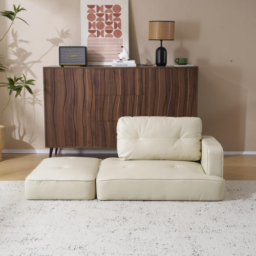 White 2-3人掛けソファー Ｌ字ソファー　組み合わせ ソファ 多機能ソファベッド PUレザー カウチ 自由レイアウト ダイニングソファー オットマン コーナーソファー おしゃれ カウチソファ 5