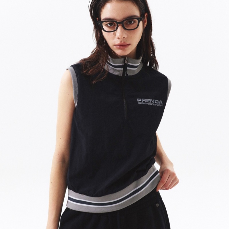 PRENDA ハーフジップアップナイロンベストブラック PRENDA ハーフジップアップナイロンベストブラック