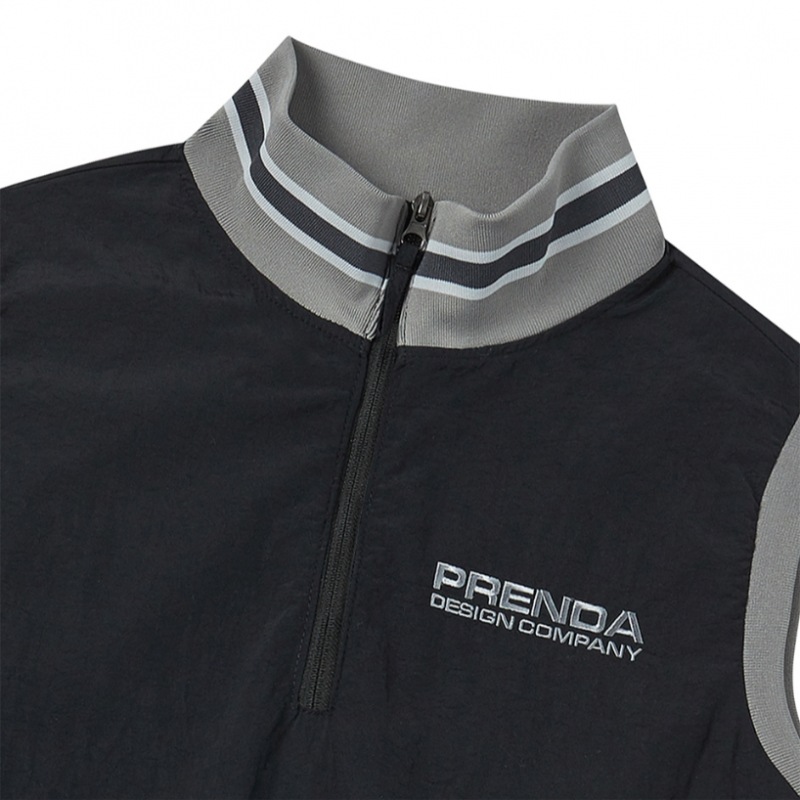 PRENDA ハーフジップアップナイロンベストブラック PRENDA ハーフジップアップナイロンベストブラック