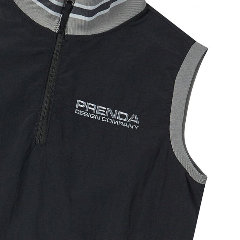 PRENDA ハーフジップアップナイロンベストブラック PRENDA ハーフジップアップナイロンベストブラック