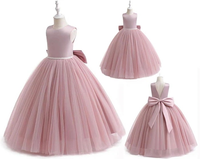 【急速出荷!】ピアノ発表会 ドレス 中学生 女の子 キッズドレス 子供服 ロング丈 ガール 子供ドレス ノースリーブ リボン 演奏会 紺 白 ピンクフラワーガール ベールガール リングガール プリンセ