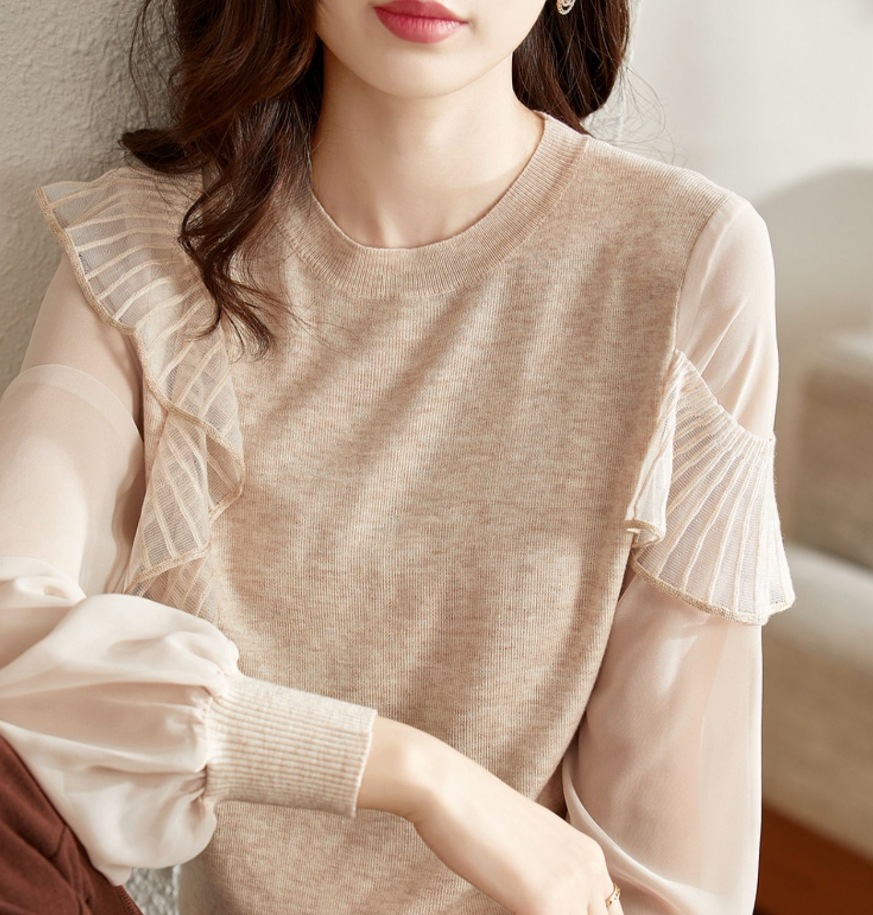 デート レース モテアイテム ニットソー 長袖 チュール シフォン フリル 透け感 シースルー 可愛い きれいめ 上品 おしゃれ かっこいい 可愛い ラブリー キュート ガーリー クール