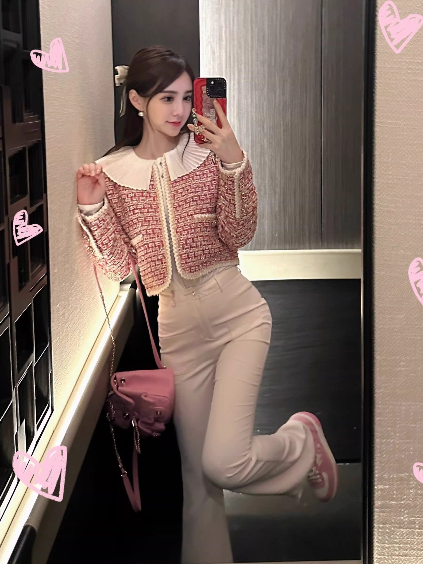 【送料無料】ゴルフウェア 2025 春夏秋 上下セット ニット長袖 Tシャツ ロングパンツ ドット柄スカート 白 ピンク ローズ かわいい 痩せる 韓国風 レディース ゴルフスカート スポーツウェア