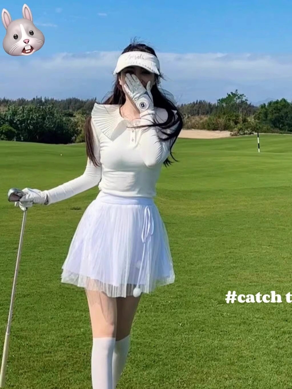 【送料無料】ゴルフウェア 2025 春夏秋 上下セット ニット長袖 Tシャツ ロングパンツ ドット柄スカート 白 ピンク ローズ かわいい 痩せる 韓国風 レディース ゴルフスカート スポーツウェア