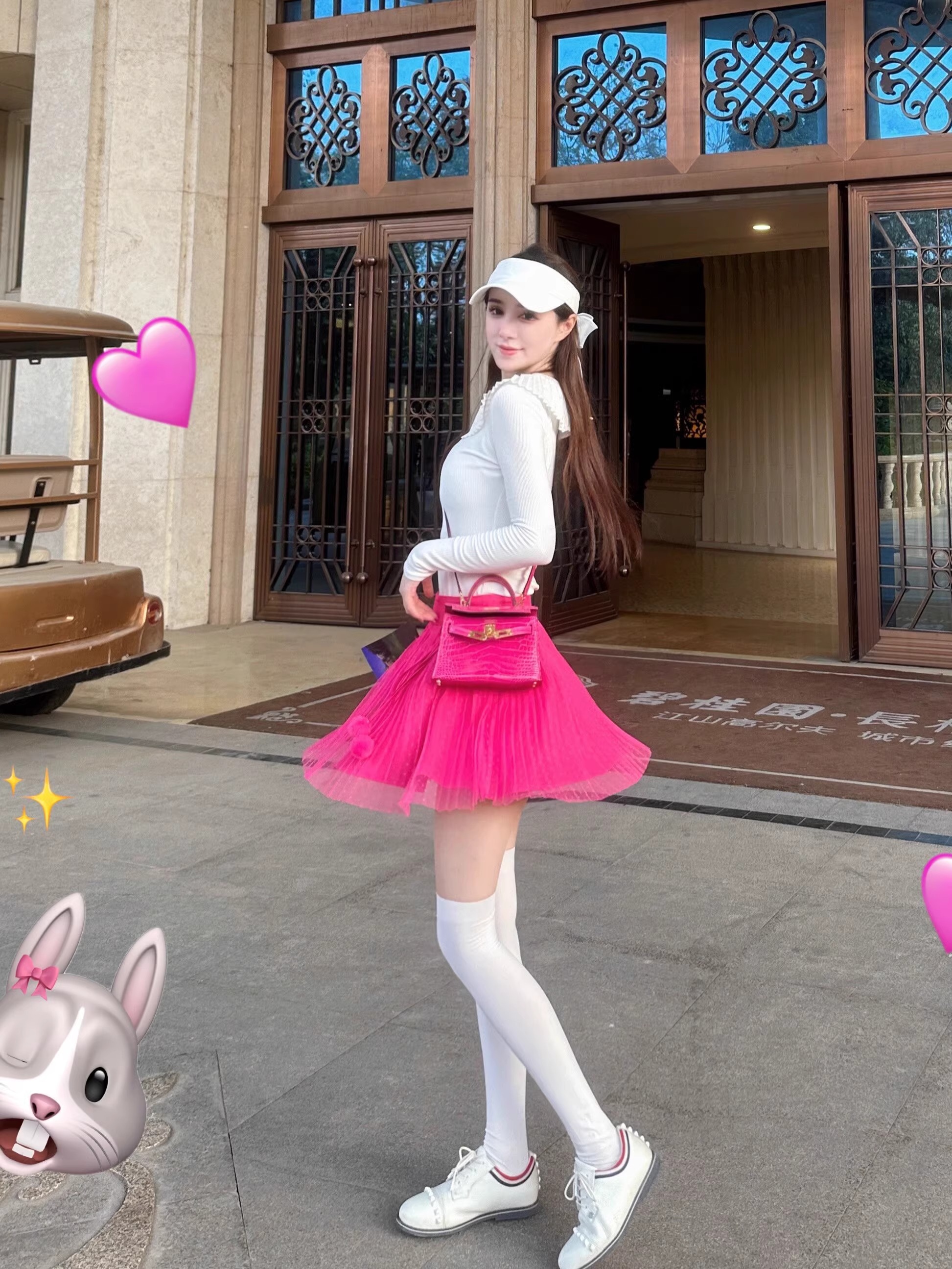 【送料無料】ゴルフウェア 2025 春夏秋 上下セット ニット長袖 Tシャツ ロングパンツ ドット柄スカート 白 ピンク ローズ かわいい 痩せる 韓国風 レディース ゴルフスカート スポーツウェア