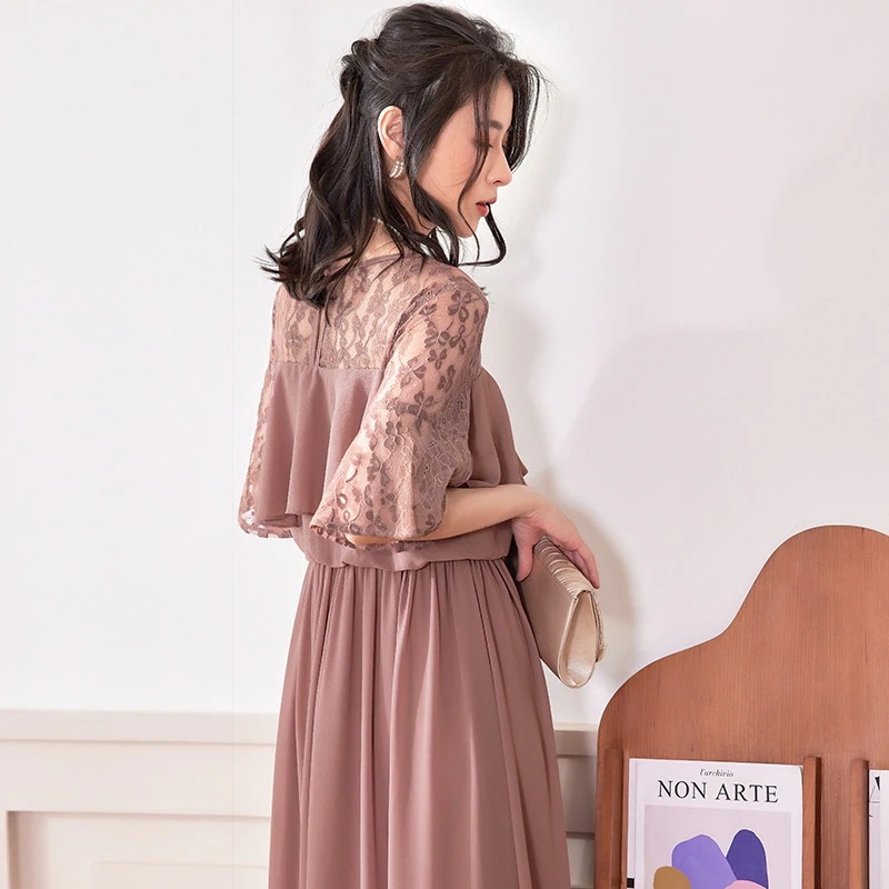 CY.上品 レースワンピース シフォン ドッキング 半袖 ドレス 卒業式 卒園式 入学式 入園式 30 40 50代 フォーマル パーティードレス 演奏会 結婚式 お呼ばれ