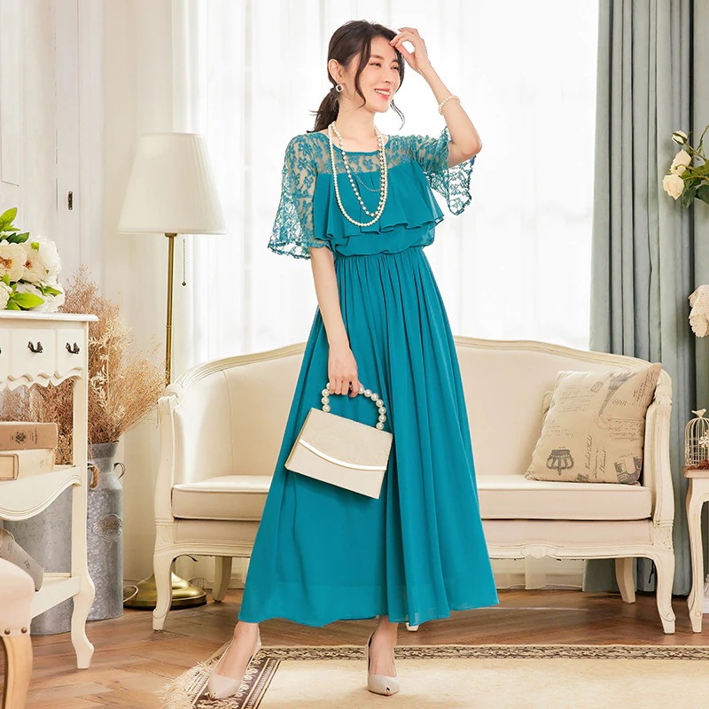 CY.上品 レースワンピース シフォン ドッキング 半袖 ドレス 卒業式 卒園式 入学式 入園式 30 40 50代 フォーマル パーティードレス 演奏会 結婚式 お呼ばれ