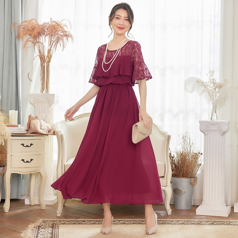 CY.上品 レースワンピース シフォン ドッキング 半袖 ドレス 卒業式 卒園式 入学式 入園式 30 40 50代 フォーマル パーティードレス 演奏会 結婚式 お呼ばれ