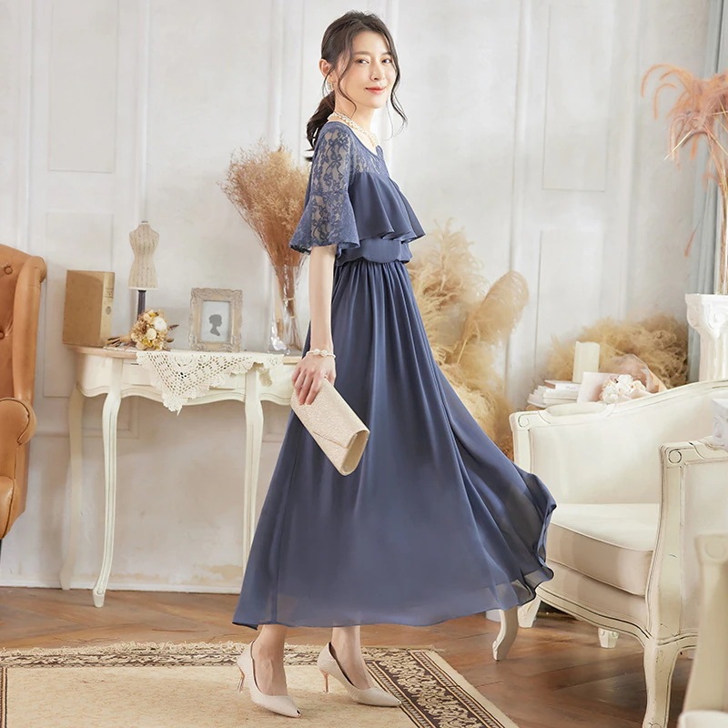 CY.上品 レースワンピース シフォン ドッキング 半袖 ドレス 卒業式 卒園式 入学式 入園式 30 40 50代 フォーマル パーティードレス 演奏会 結婚式 お呼ばれ